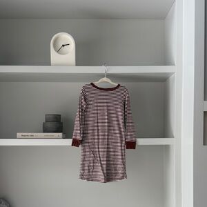 Kids Striped Long Sleeve Nightgown in Maroon and White